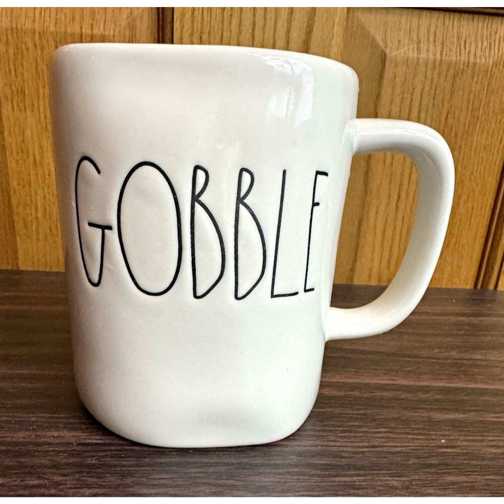 Rae Dunn "GOBBLE" White 16 oz Ceramic Mug w/ Handle Microwave Dishwasher Safe